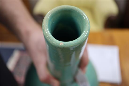 A large Chinese turquoise crackle-glazed bottle vase, incised Kangxi mark but later height 43cm